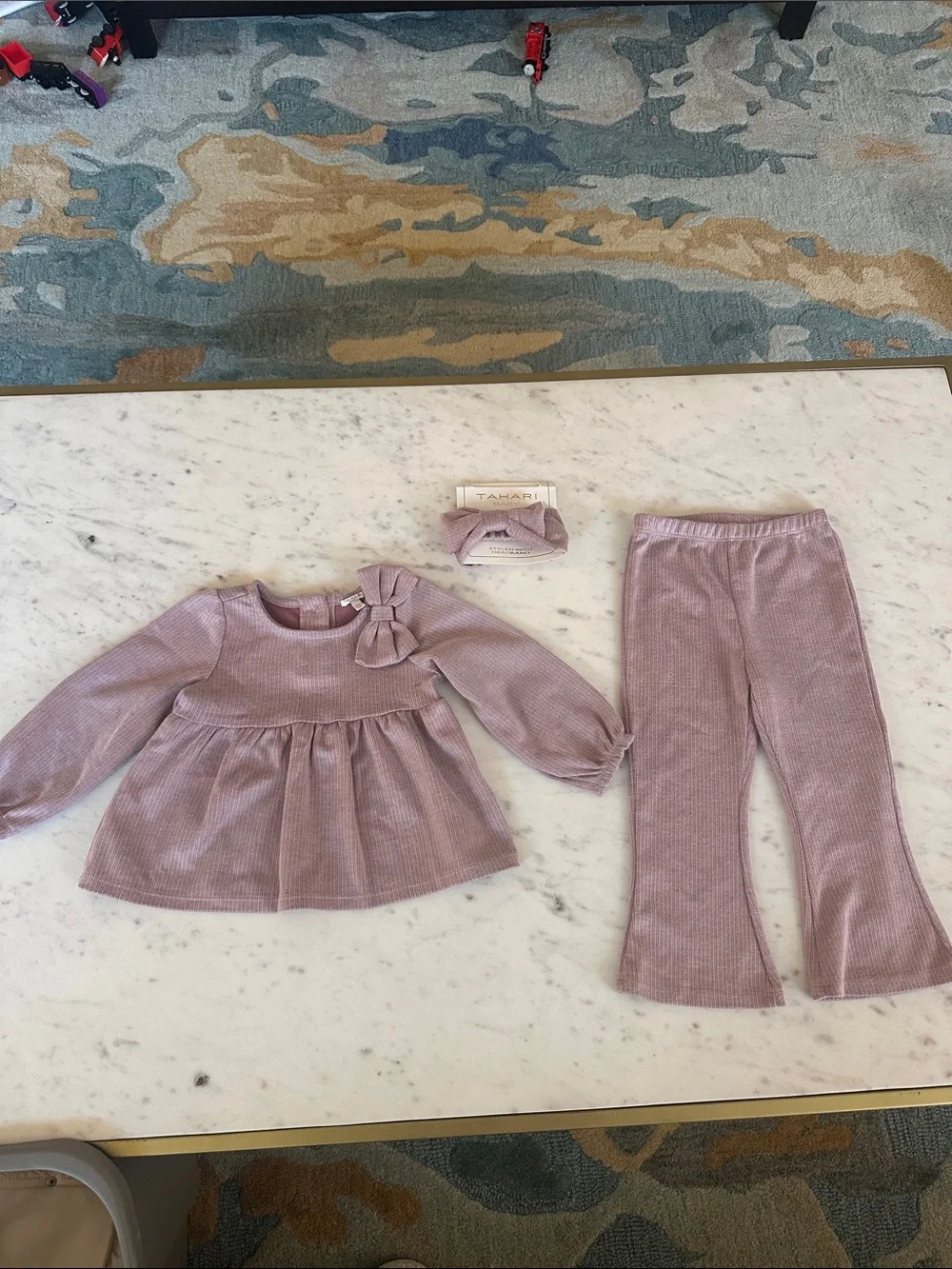 Tahari Mauve Corduroy Baby Dress with Bow Accent